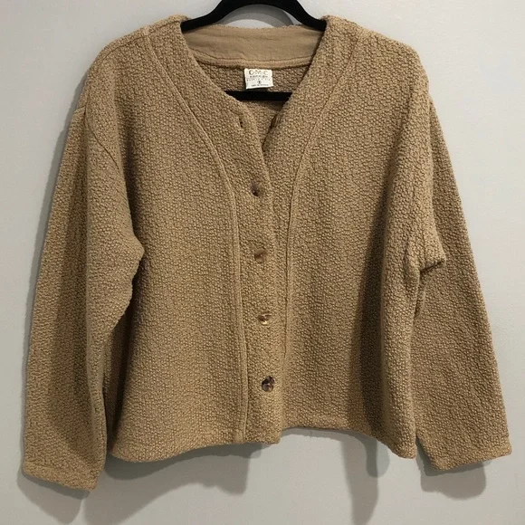 CMC Color Me Cotton Tan Buttoned Cardigan Popcorn Texture Women’s Size S - Picture 1 of 8